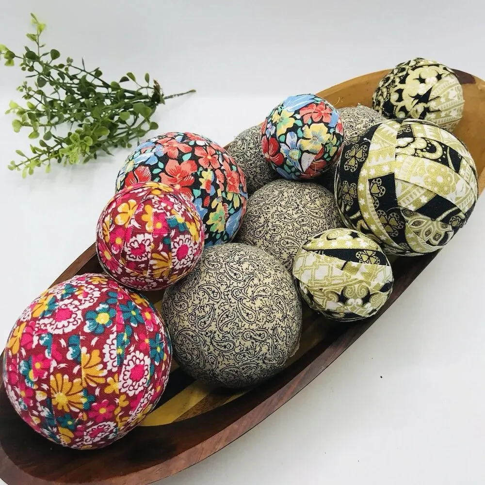 Lot of 10 Styrofoam Fabric Covered Balls Handmade Assorted Balls Only NO DISH